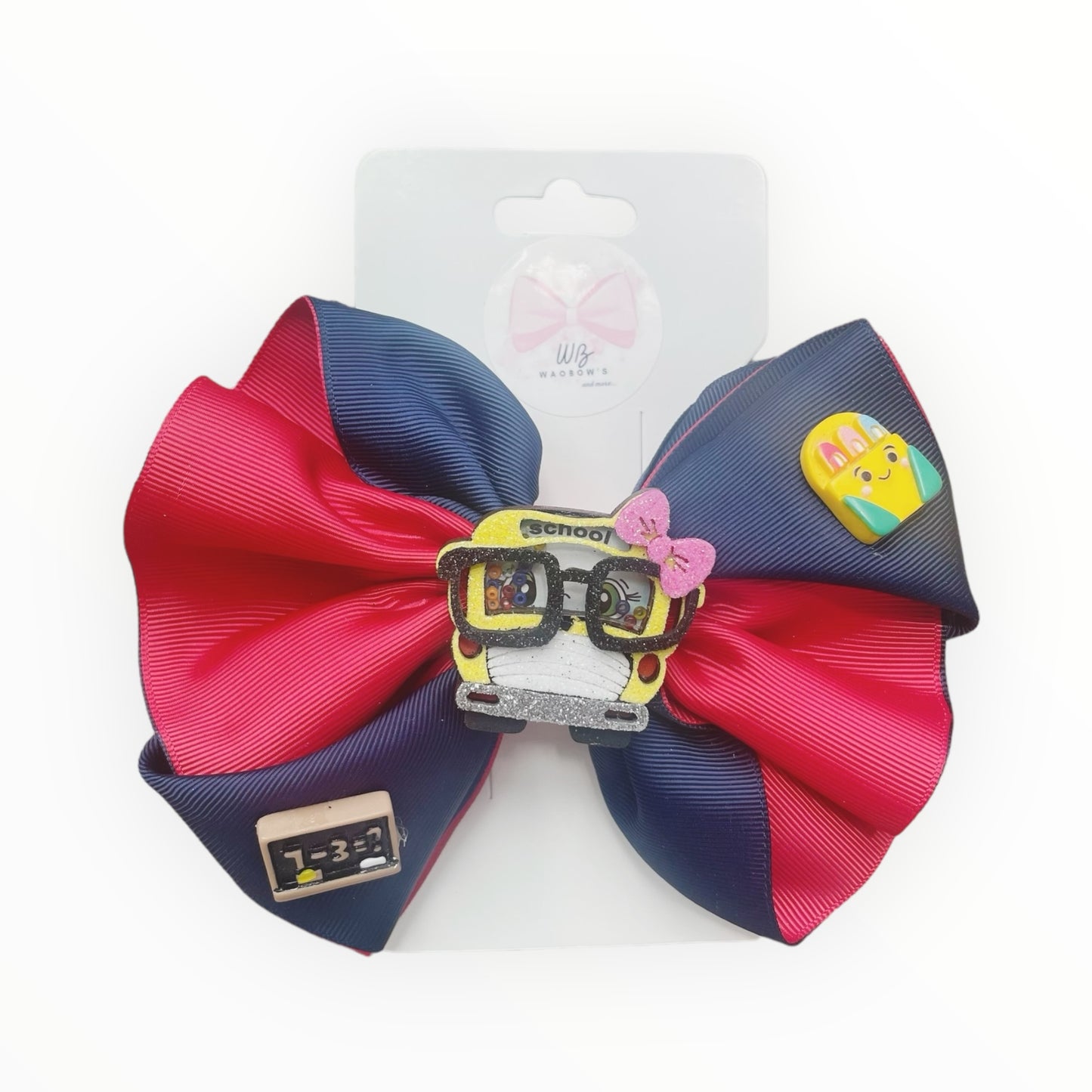 School Hair Bow  Back to School Hair Bow  Pre kinder School Hair Bow  Hair Accessories for School  Red- Blue Ribbons Hair Bow.