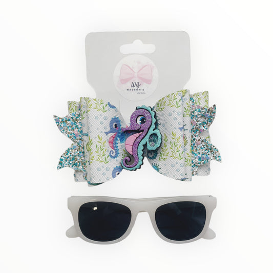 Hair Bow For Girl  Handmade Vinyl Bow with sunglasses Bow and Sunglasses Set