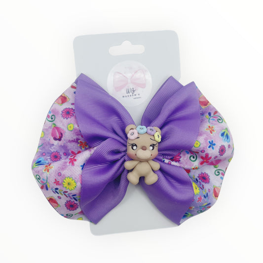 Purple hair bow  Hair bow with clay doll  Hair bow
