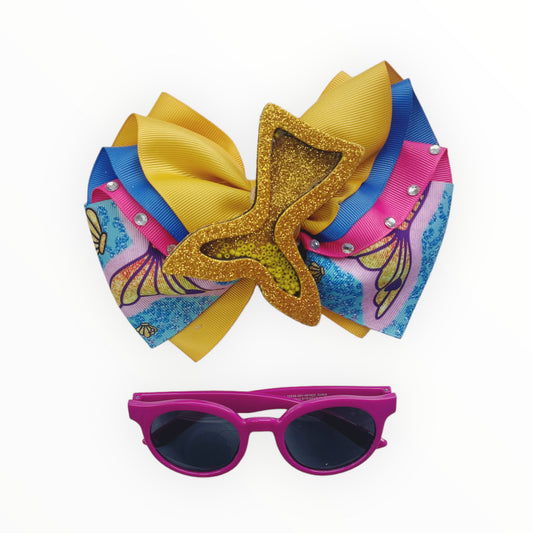 Hair Bow with Sunglasses Ribbos Hair Bow Handmade Hair Bow Mermaid Ribbons Hair Bow