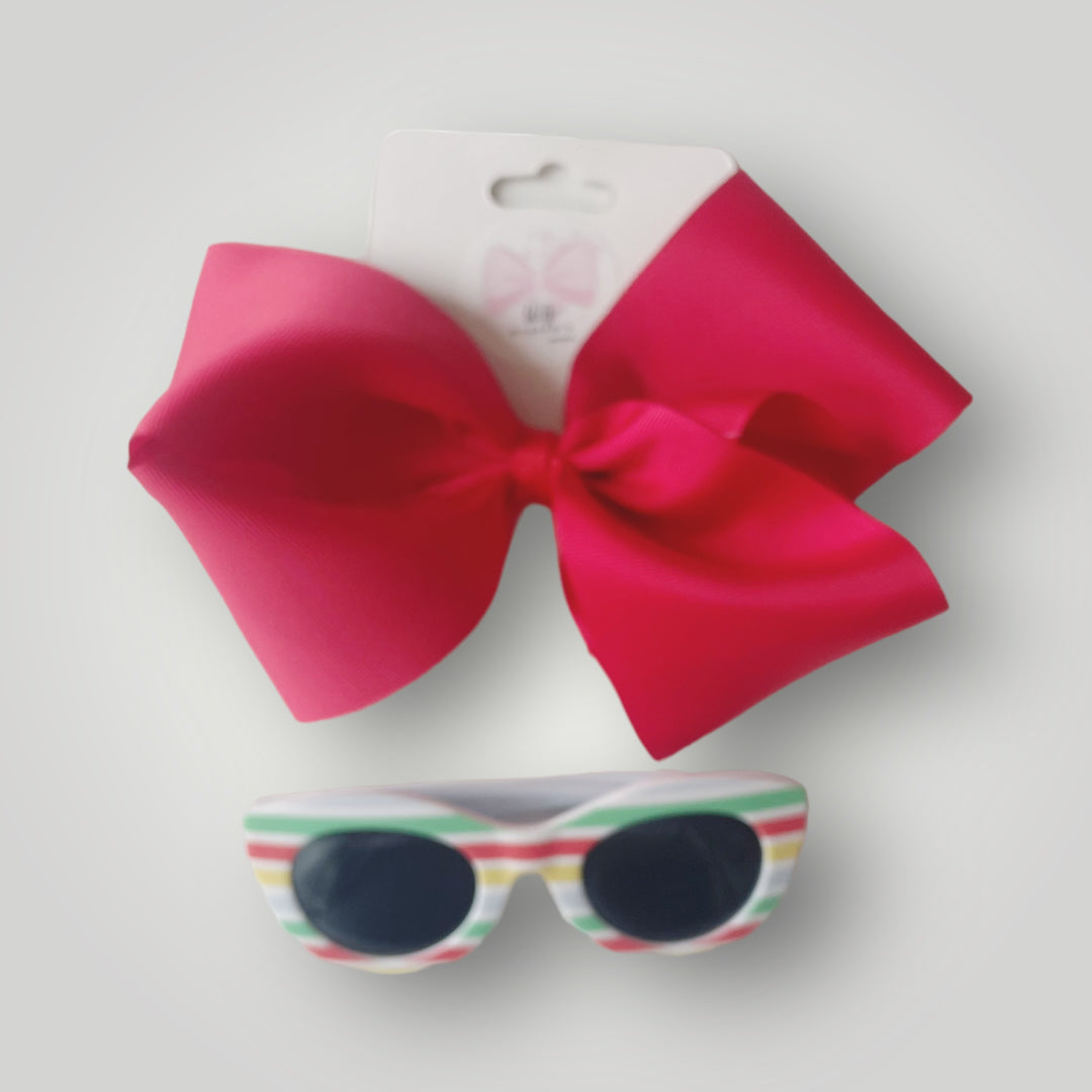 Hair Bow and Sunglasses Set  Maxilazo Yo-yo Ribbon Hair Bow with Sunglasses for Girls Teens  Red Bow for Girls