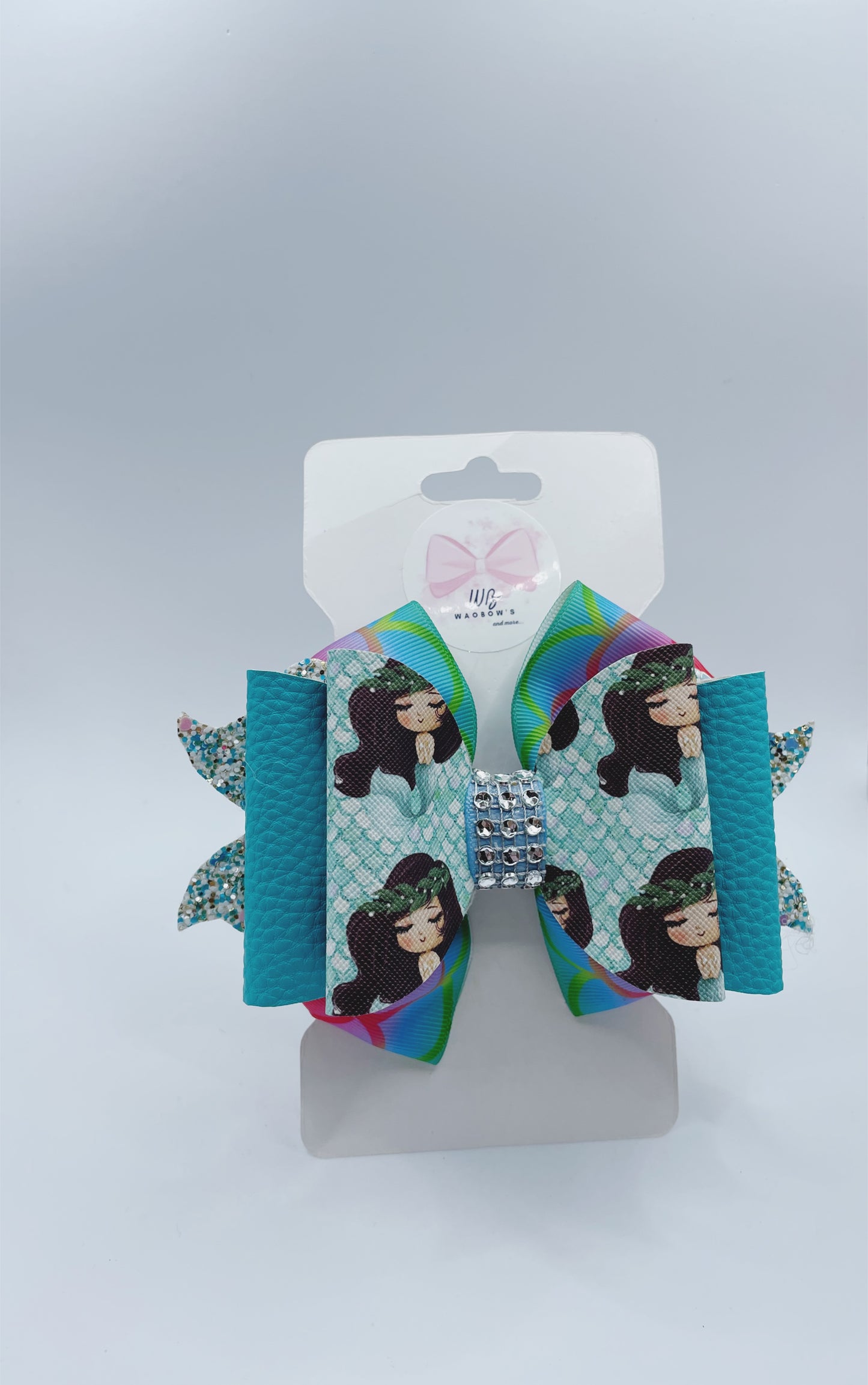 Handmade Girl Hair Bow Vinyl Hair Bow Mermaid Inspired Vinyl Clip Bow
