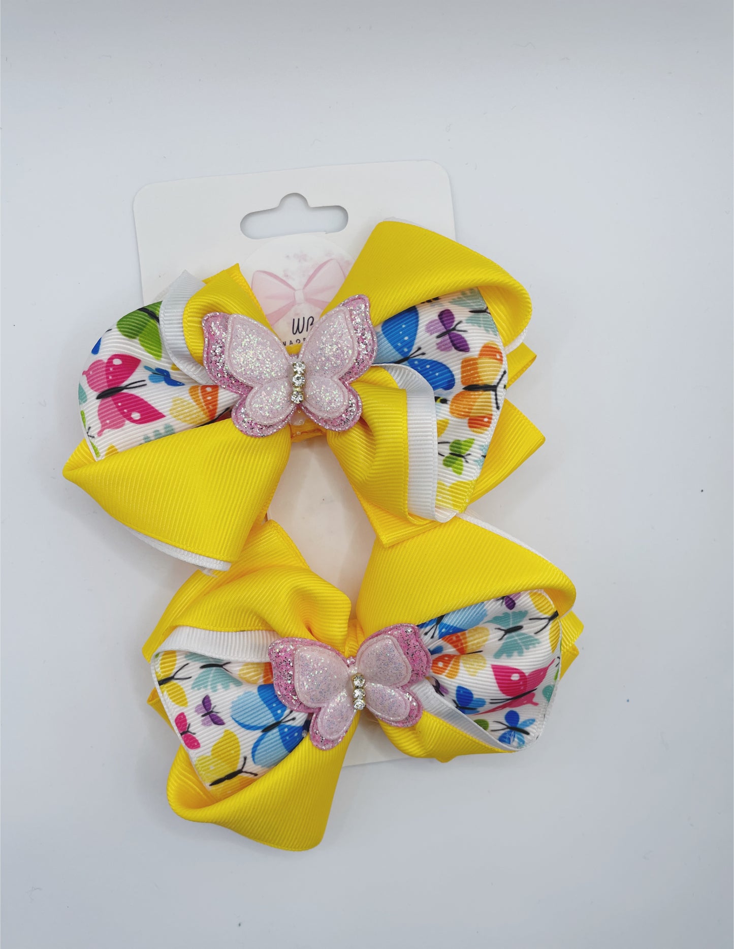 Pair of Bows for Girls Handmade Girl Hair Bow Pair Yellow Pair of Bows for Infants Toddlers Kids Teens Butterfly Inspired Pair of Bows for Girl Hair Bows for Girl