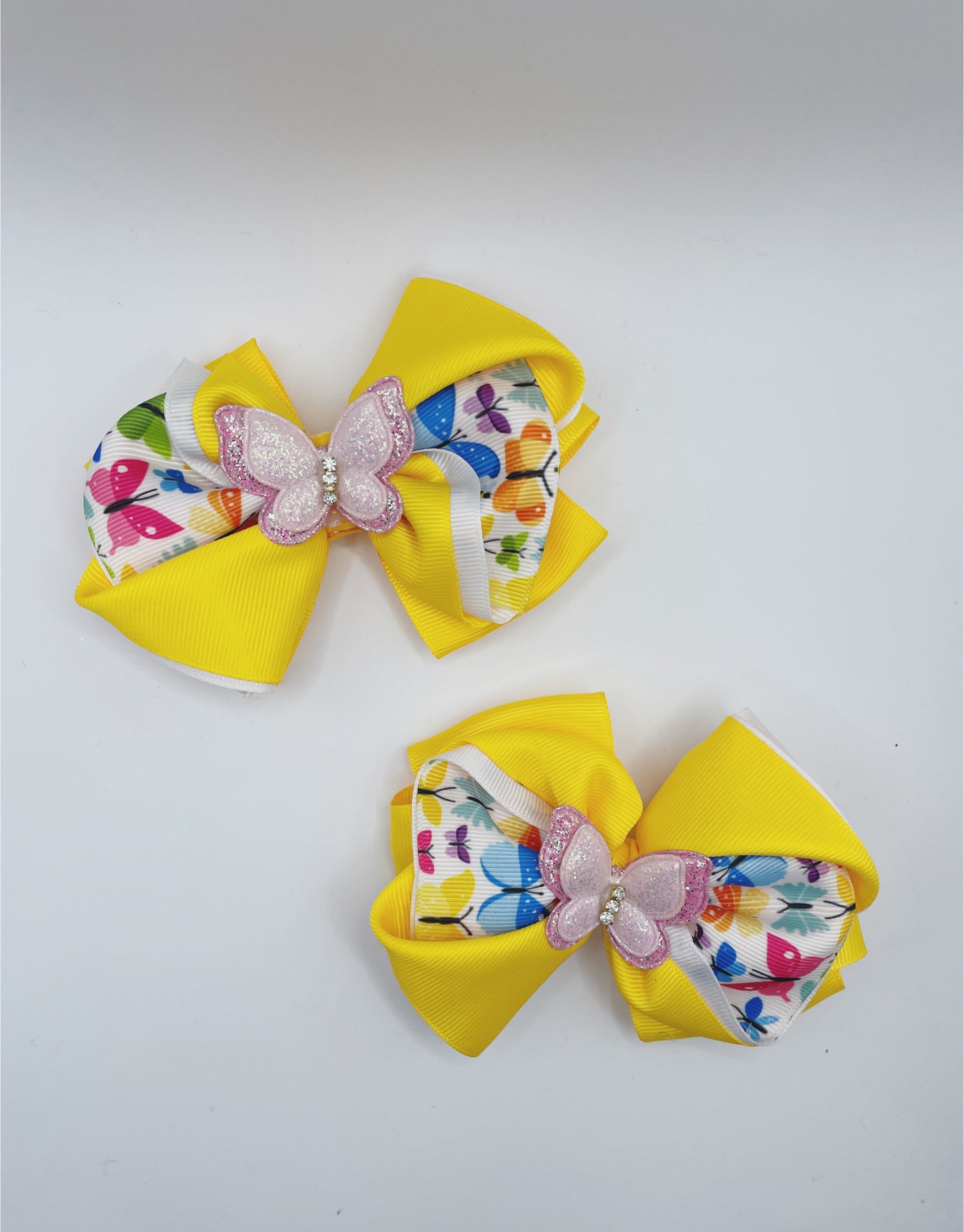 Pair of Bows for Girls Handmade Girl Hair Bow Pair Yellow Pair of Bows for Infants Toddlers Kids Teens Butterfly Inspired Pair of Bows for Girl Hair Bows for Girl